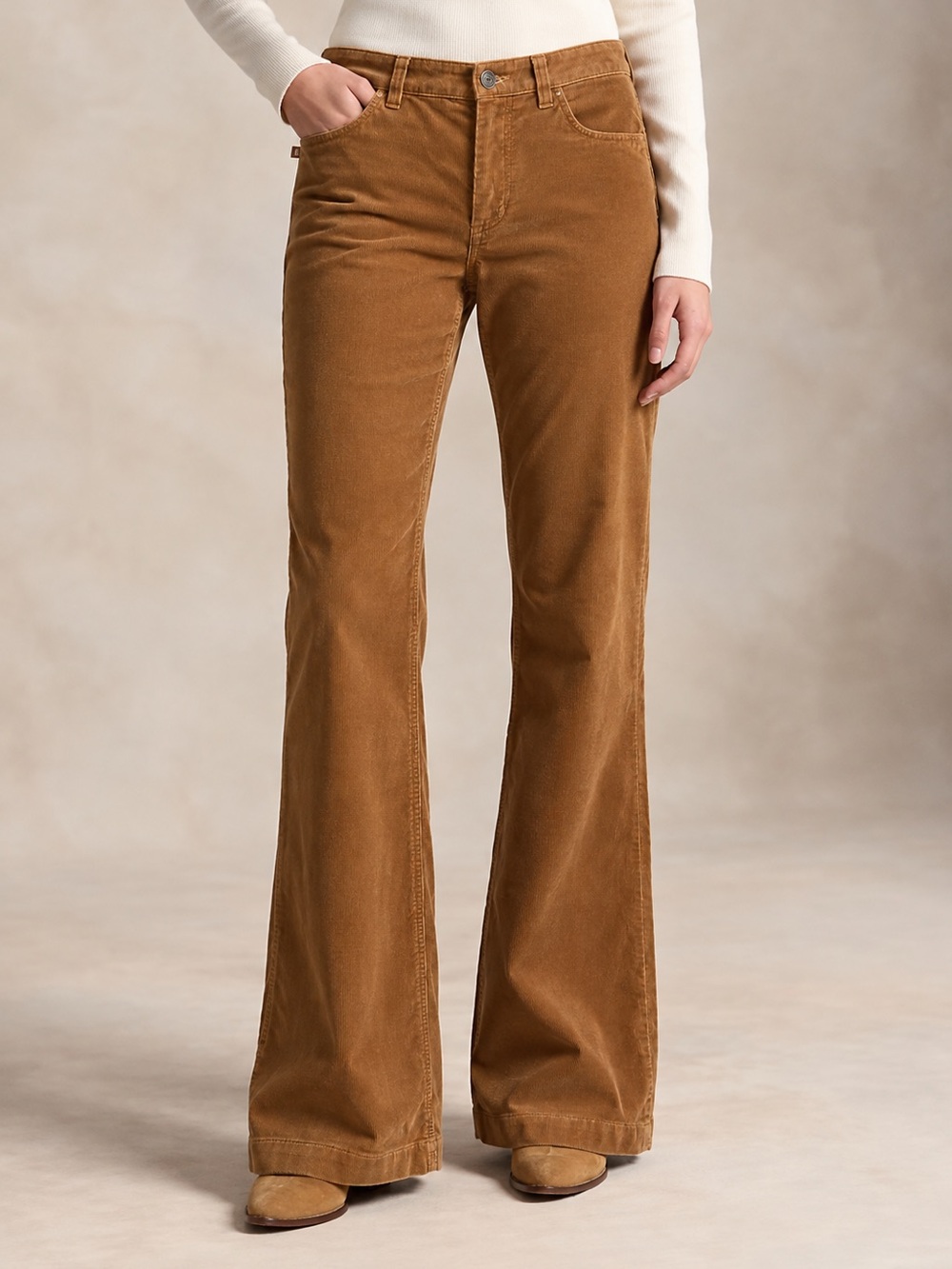Ralph Lauren Women's Corduroy mid rise boot cut Jeans in Chestnut Brown